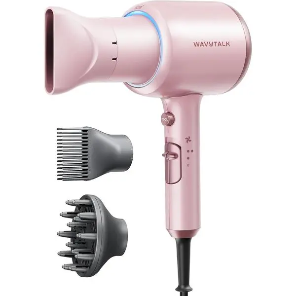 Wavytalk Hair Dryer with Diffuser, Blown Away Ionic Hair Dryer for Curly Hair with Comb, 1875W Fast Drying Blow Dryer with Ceramic Technology, 3 Attachments for All Hair Types, Light and Quiet, Black