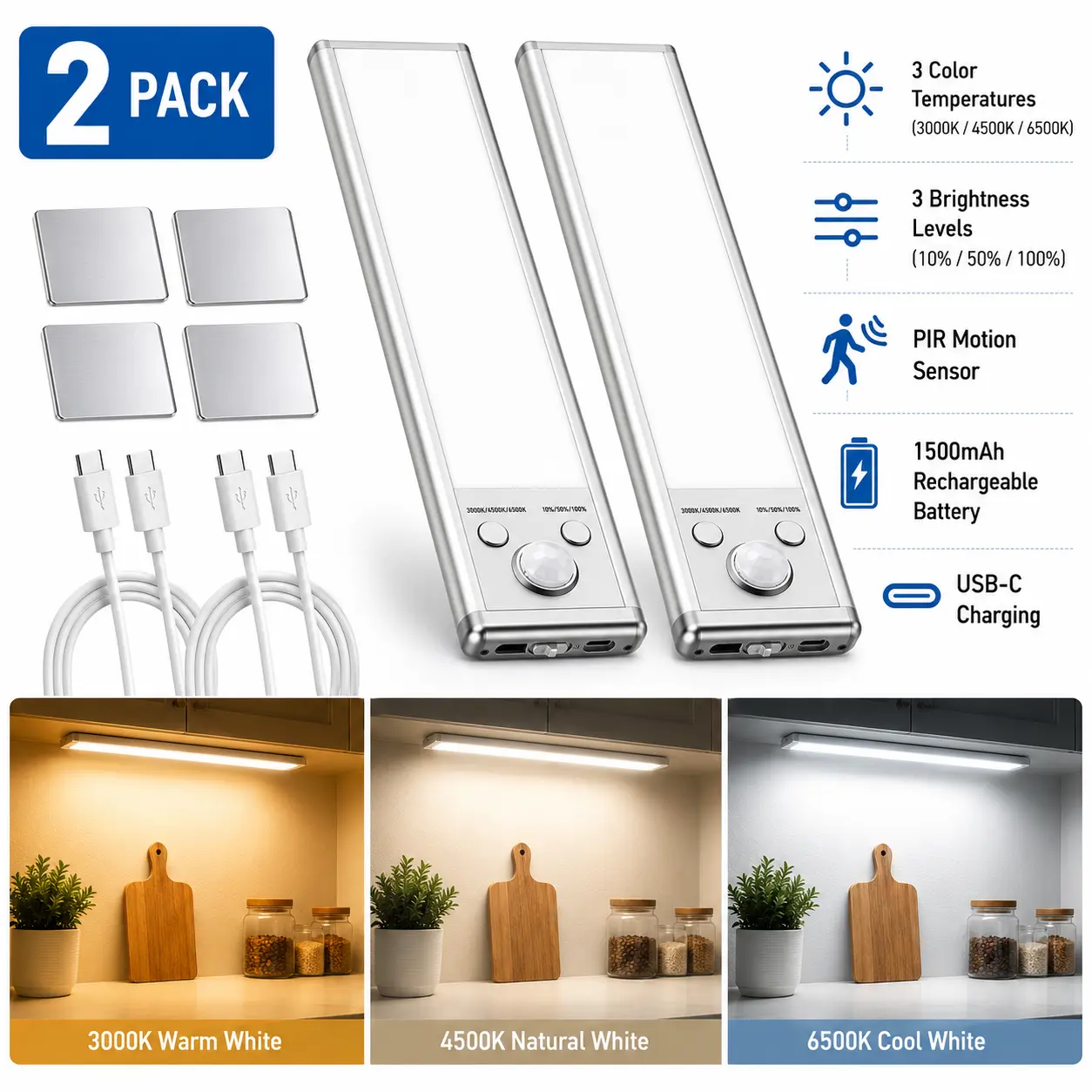 LumSenseUs-Under Cabinet Lights,MotionSensor Night Light Indoor,1500mAh USBRechargeable Light,Magnetic InstallationDimmable Lights for Kitchen,Wardrobe,Pantry,Closet,Bathroom,Stairs,SinkCabinet,Garage,#Deals for You Days