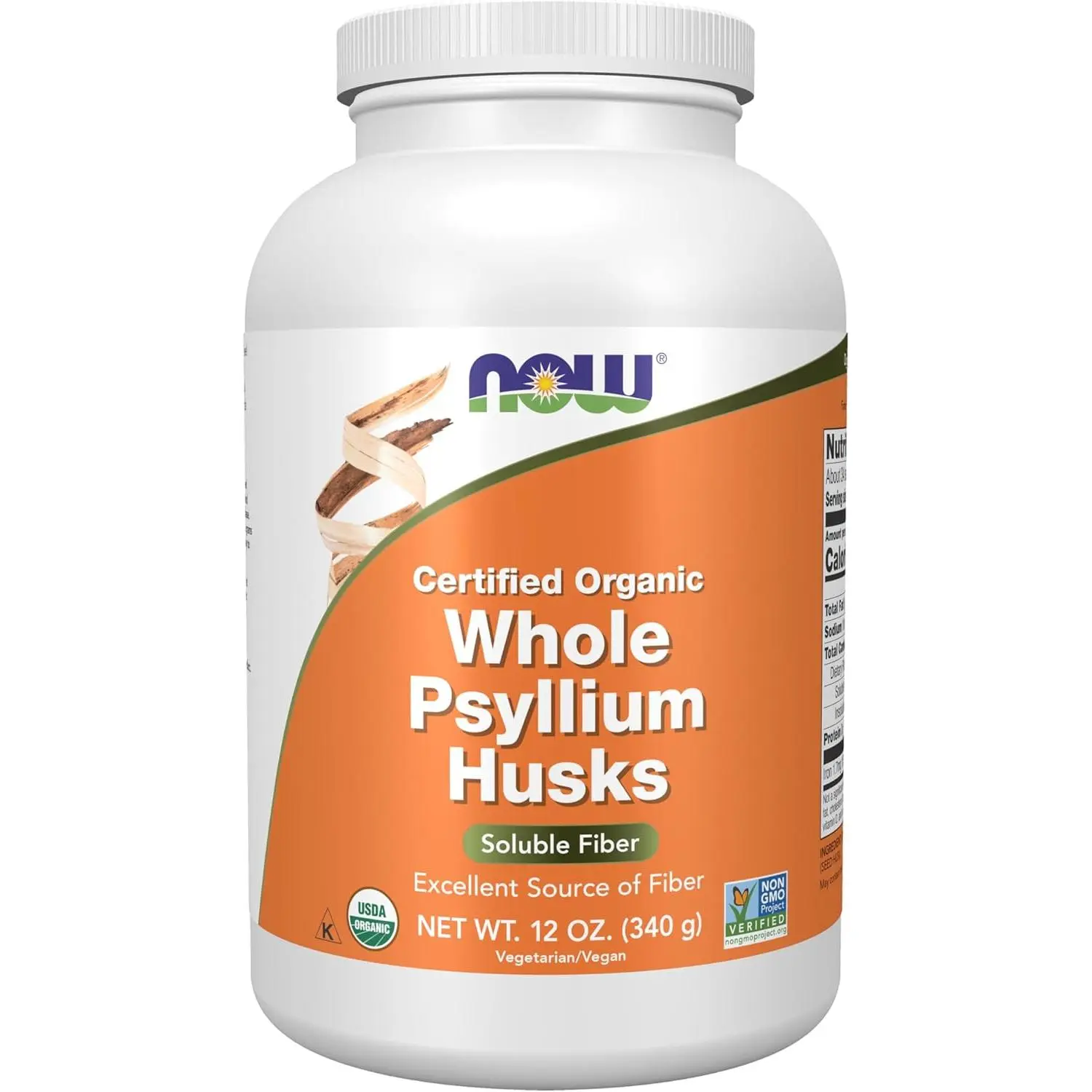 NOW Foods Natural Dietary Supplements, Certified Organic Whole Psyllium Husks, Non-GMO Project Verified, Soluble Fiber, 12-oz