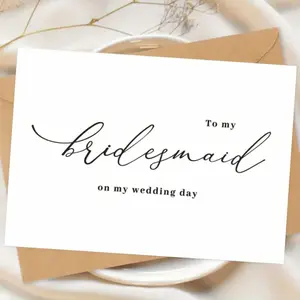 1 Piece "To My Bridesmaid On My Wedding Day" Card, Greeting card – calligraphy design, minimalist & heartfelt. Sturdy paper, fits standard envelopes, perfect for thanking your bridesmaid on your special day. Ready-to-use, adds a sentimental touch