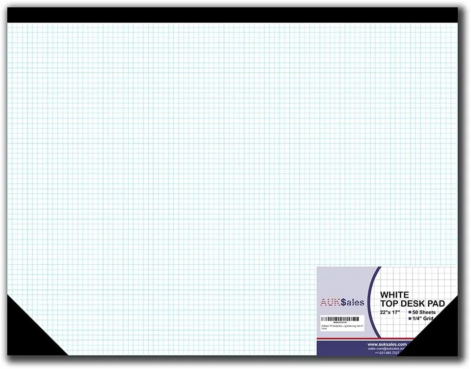 AUKSales TOP Sturdy Graph Desk Pad, 22"x17", 1/4 Quad Grid, 50 Sheets Per Pad, 80 GSM, Precise Notetaking, Sketching, Ideal for Engineers, Architects, Designers, Mathematician & Draftsmen