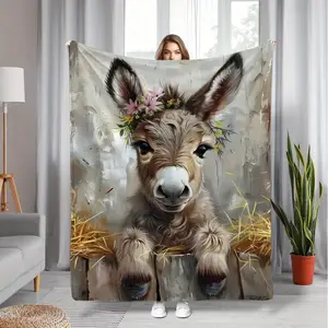 Contemporary Donkey Print Flannel Blanket, Soft Cozy Warm Winter Throw, Versatile All-Season Digital Printed Polyester Bedspread, Ideal Multipurpose Festival Gift