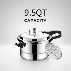 9.5-Quart Aluminum Pressure Cooker, Multifunction stovetop canner for simultaneous fast cooking and steaming—ideal for family dinners, camping trips, and outdoor fun