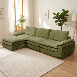 QIMENG 108" Modular Sectional Couch - U/L-Shaped Classic Chenille 5-Seater Sofa Bed with 2 Ottomans, Cushioned Seats, Fixed Arms, Pillows, Couch for Living Room, Apartment Furniture (2 Packages Shipping)
