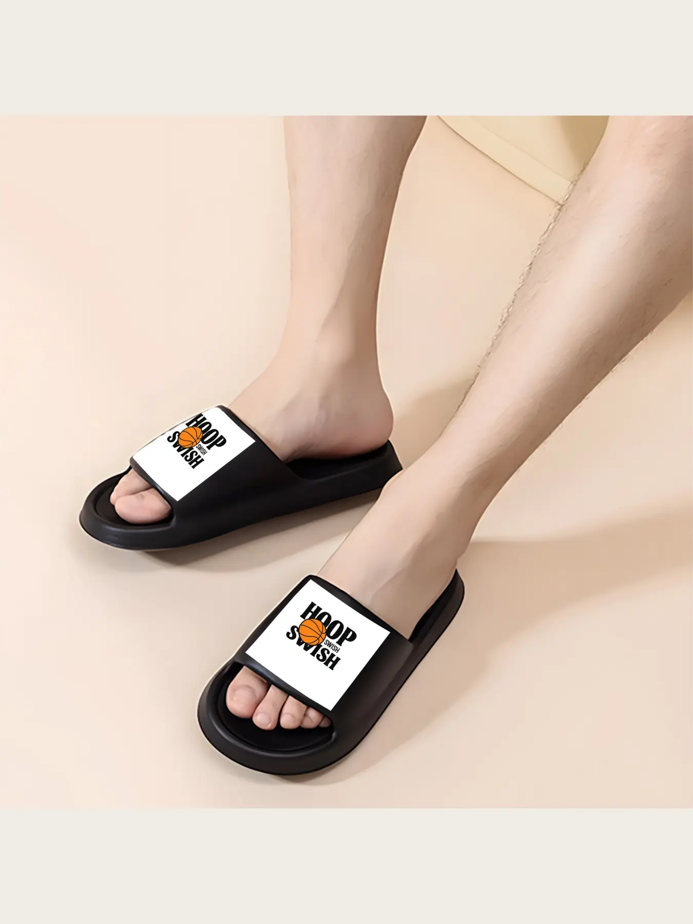 Men's Basketball Hoop Swish Slippers Non Slip Indoor Outdoor Comfortable Sports Fan Shoes with Basketball Pattern for Game Day Casual Wear Lightweight Breathable House Slippers for Teen Boys Adults