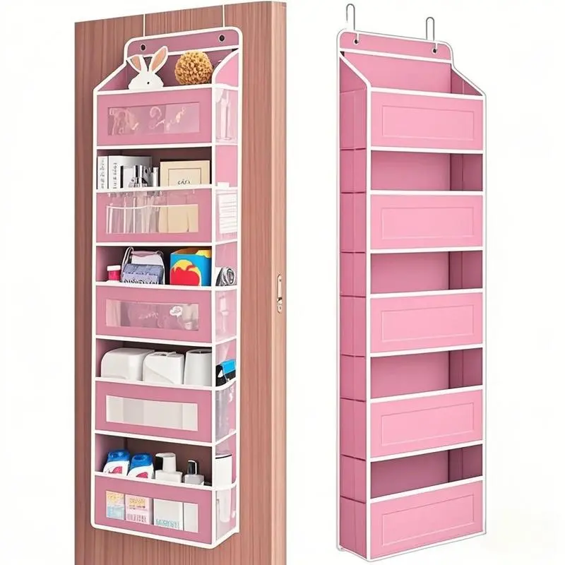 Door Hanging Storage Rack - 5+5 Pockets for Everyday Storage with 5 Large Clear & Mesh Side Pockets for Bedrooms Bathrooms & Food Storage Rooms Grey Organizer Set Installation Hangable 10 - 15 Kg Capacity over-the-door 5-tier organizer storage