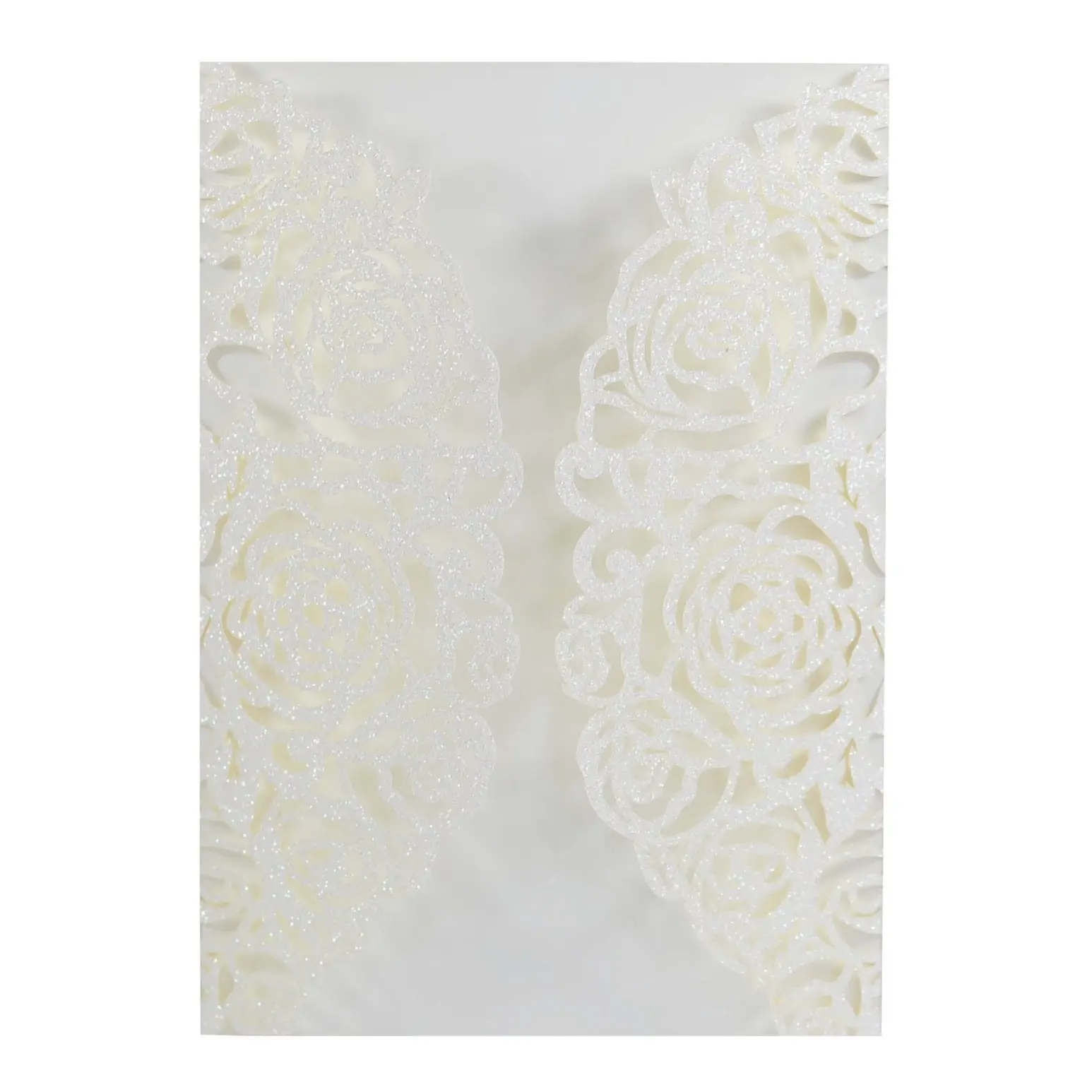 20pcs Light Rose Gold Glitter Wedding Invitations Cards Laser Cut Pocket Invites Covers only, no envelope,no insert for Wedding Quinceanera Bridal Shower Baby Shower Party Invite (glitte pink 20pcs)