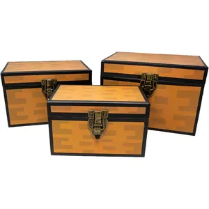 Pixel Treasure Chest Paperboard Boxes (Set of 3), Decoration for Video Gamers, Birthday Parties, Mining Fun, Storage or Display