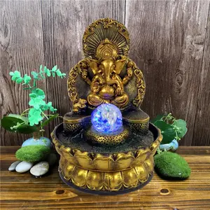 Ganesha Statues Indoor Water Fountain Zen Meditation Indoor Waterfall Statute Tabletop Fountain for Bedroom Home Decor Ornaments