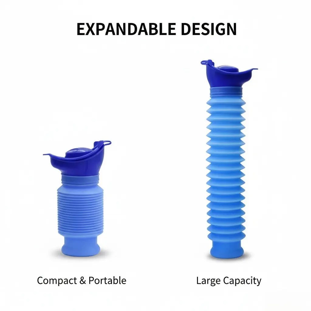 Collapsible Urinal for Travel, Unisex Accordion-Style Emergency Potty with Leak-Proof Design, Reusable for Camping and Car Trips, Collapsible Urinals, Outdoor Travel Potty