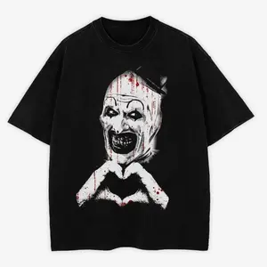Art The Clown Terrifier Shirt, Scary Horror Clown T-Shirt, Creepy Heart Hands Tee, Spooky Slasher Fan Gift Unisex, Love Art Tee Novelty Graphic T Shirt funny tshirt Undershirts Tees Casual Streetwear Classic Plain Men's Women Cotton Moisture Wicking Short