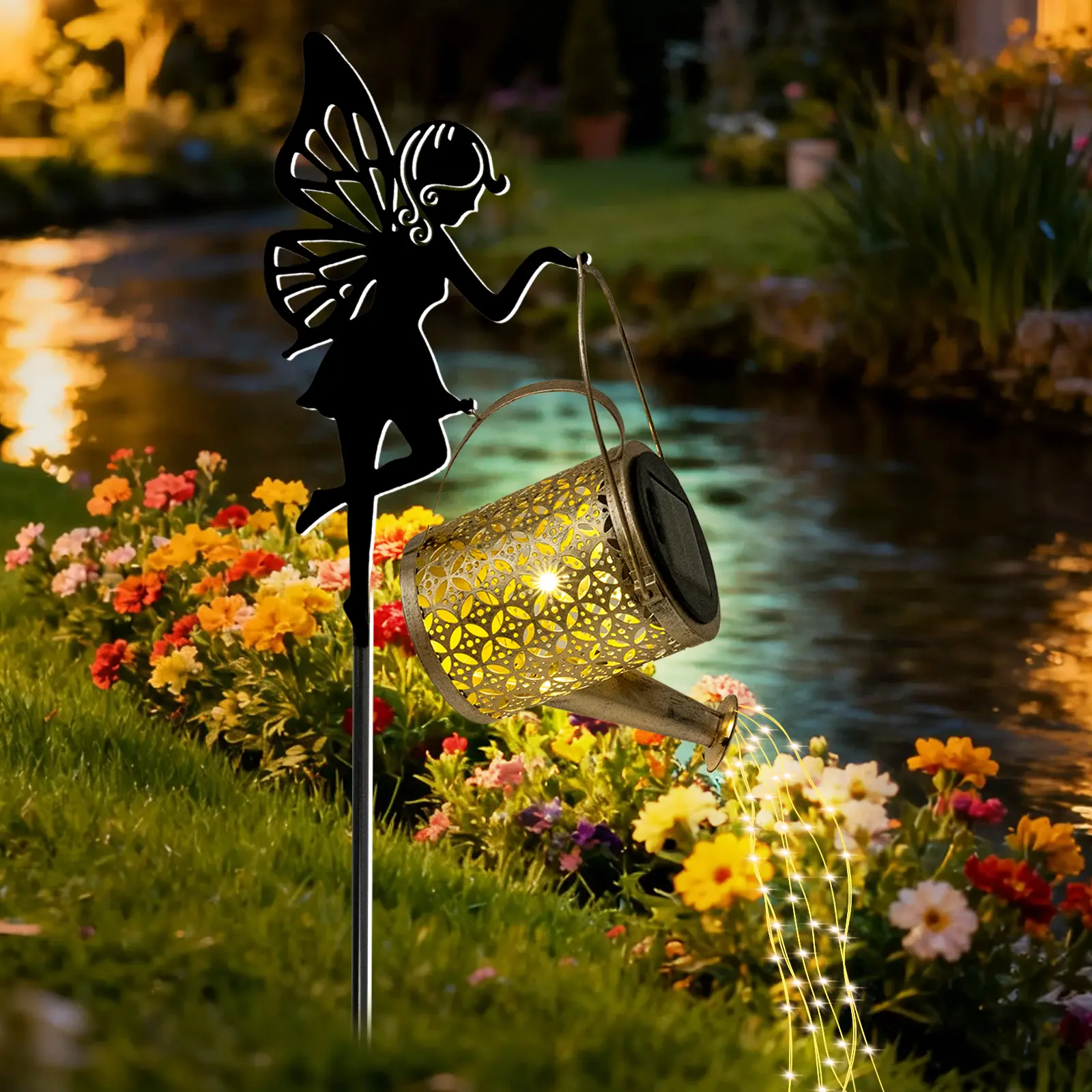 Solar Decorations, 2026 New Flower Fairy Solar Watering Can Kettle Lights Outdoor, Metal Waterproof Garden Lantern for Yard, Patio, Lawn, Pathway