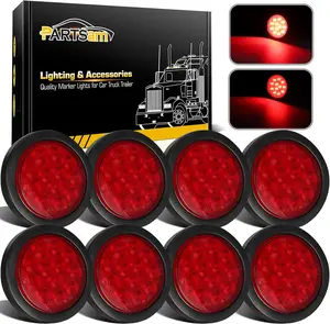 Partsam 4 Inch Round Led Rear Tail Lights Brake Brake Trailer Lights with Rubber Grommets for Trailers RVs Trucks, 8pcs/Set