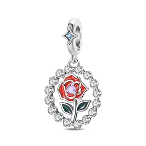 925 sterling silver sparkling rose pendant, suitable for original 3mm bracelets, necklaces, keychains, DIY pendant making, suitable for women's gifts, daily birthday parties, holiday gifts