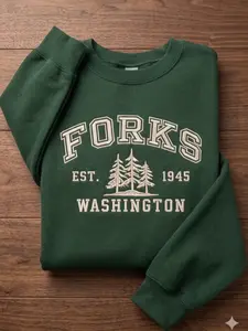 Forks Washington Embroidered Sweatshirt: Twilight Inspired Crewneck