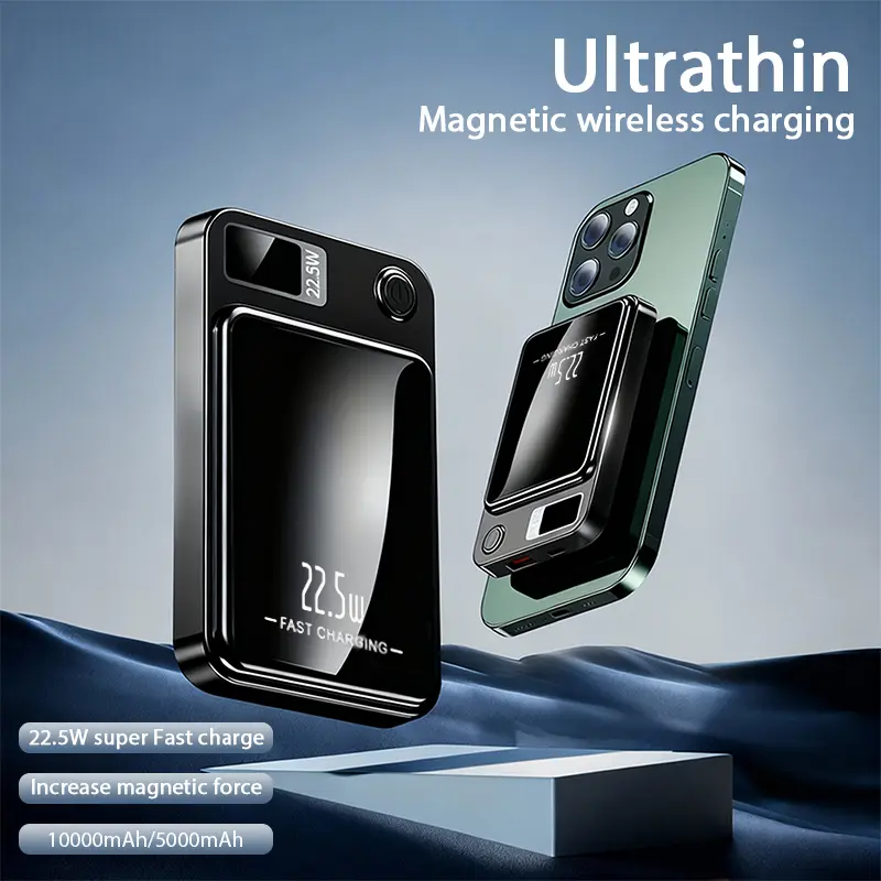 10000mAh Magnetic Wireless Charging PowerBank, 15W Fast Wireless Charging 22.5W PDFast Charging Power Bank, 2 Outputs & DualInput External Battery Pack, Phone