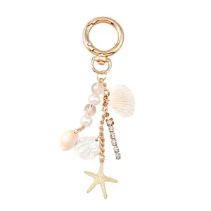 Gold Beach Keychain Cute Starfish Pearl Seashell Keychain Bag Charms Purse Charms Summer Travel Gifts for Women
