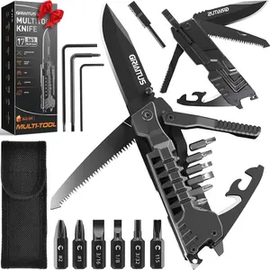 17 in 1 Multitool Knife with Fire Starting Sticks Bottle Opener Saw Screwdrivers Whistle Window Breaker Perfect for Camping Outdoor Survival Daily Use Gifts for Men Dad