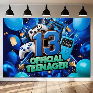 "13th Birthday Banner" With a Game Controllerbackground Banners - Ideal Birthday Item, Party Decoration, Suitable For Home, Garden, Indoor & Outdoor Decoration, Room Decoration For Teenage Boys And Girls