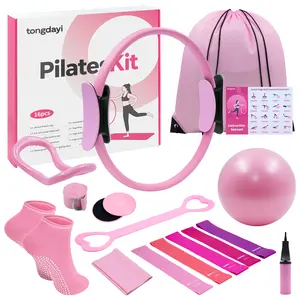 16Pcs Home Pilates Set for Women, Complete Exercise Kit with 14'' Pilates Ring, Yoga Ball, Sliding Disks & Resistance Bands - Portable Fitness Gear for Home Gym & Studio Practice
