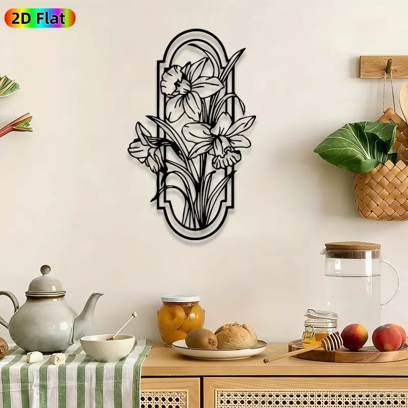 1pc Daffodil Bouquet Metal Wall Art, Framed Daffodil Flowers wall Scupltures Mural, Wall Decoration Items, Intricate Craftsmanship, Perfect for Easter, Mothers Day, Home, Garden Fence Decor, Ideal Gift for Floral Decor Enthusiasts