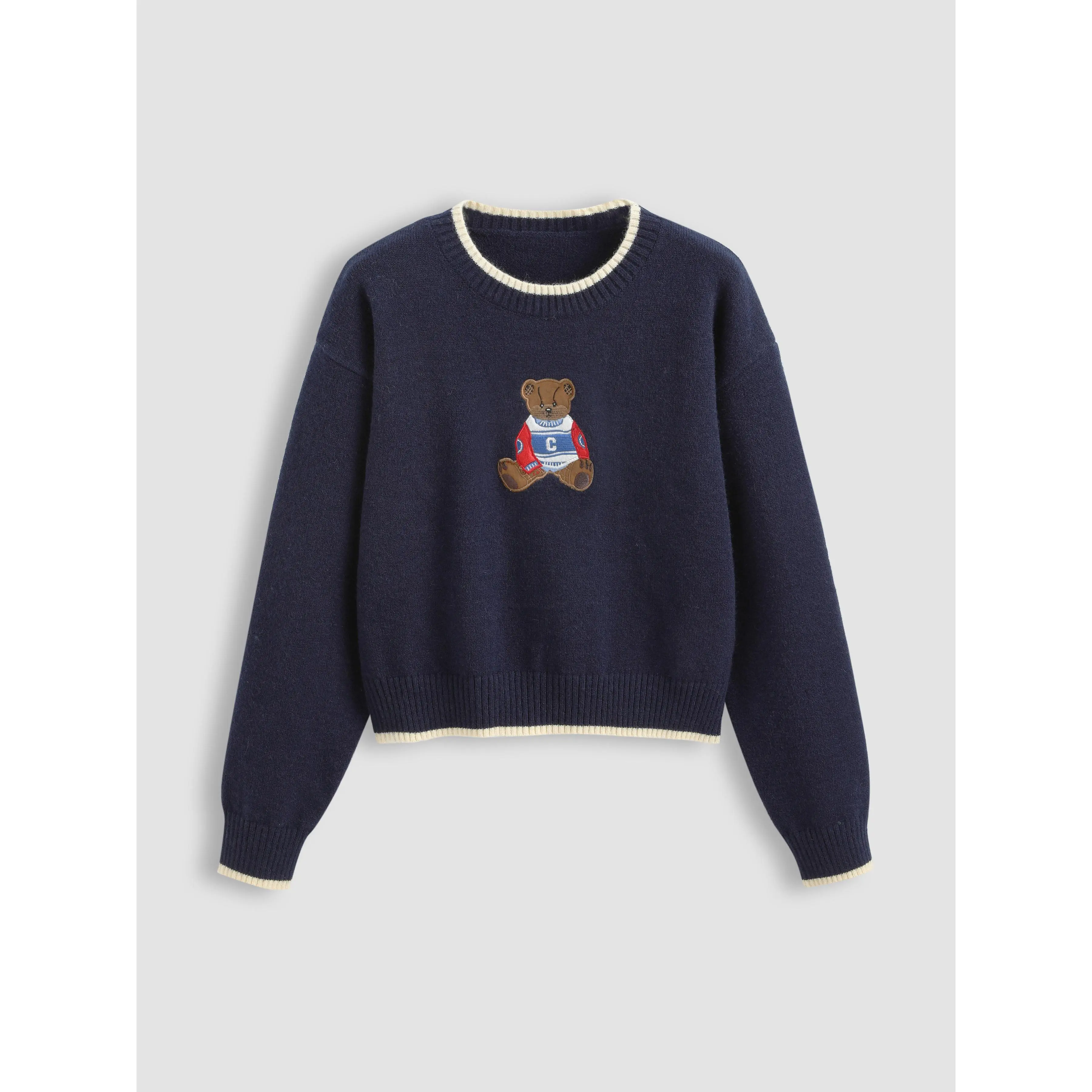 Cider [5 colors, size 0-10] Round Neckline Graphic Bear Long Sleeve Sweater