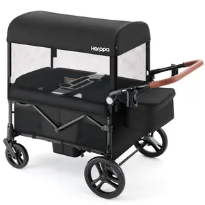 HARPPA Foldable 4 Seater Stroller Wagon, Mosquito Net & Canopy UPF50+, Stroller for Baby Toddler with Storage Bag, All-Terrain Wheels, Adjustable Handle & Cup Holder, Snack Tray