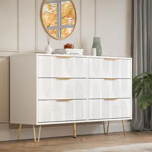 Modern End Table Dresser Nightstand Wood Bedside Table with 6 Drawers for Bedroom Living Room Hallway Office Eco-Friendly Durable White Furniture