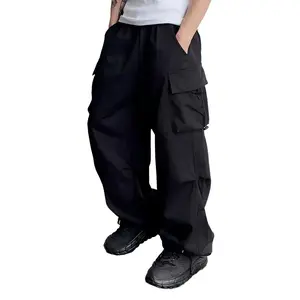 Boys' All-Season Brown Cargo Pants - Baggy Fit with Elastic Waistband, Durable Polyester, Long Trousers Pockets for Casual Wear, Boy Pants, Perfect Outdoor