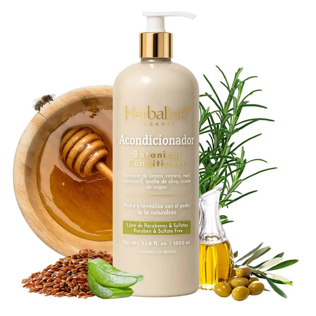 Herbalista Viral Liquid Conditioner - 1000ml(33.8 fl oz) 100% Natural Handcrafted Botanical Mix with Rosemary, Coconut Oil, Flaxseed Extract, Aloe, Honey, Vitamin E, Olive Oil - Hydrating, Nourishing, Frizz Control, Detangling Formula for Smooth Hair
