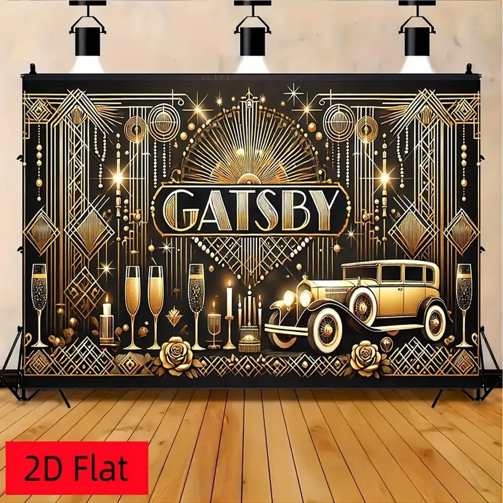 1pc Luxury Gatsby Golden Art Deco Backdrop - 1-Piece 2D Flat Soft Texture Multi-Size Textile Decor, Roaring Twenties Theme Indoor Decor, Suitable for Party Events, Birthday Banners Ornaments