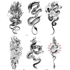 6 Chinese Dragon and Flower Tattoo Stickers, Temporary Tattoos for Men and Women, Realistic Animal Fake Tattoos for Adults