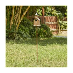 Glitzhome 53'' Metal Church Garden Birdhouse with Stake Glitzhome 53'' Metal Church Garden Birdhouse with Stake