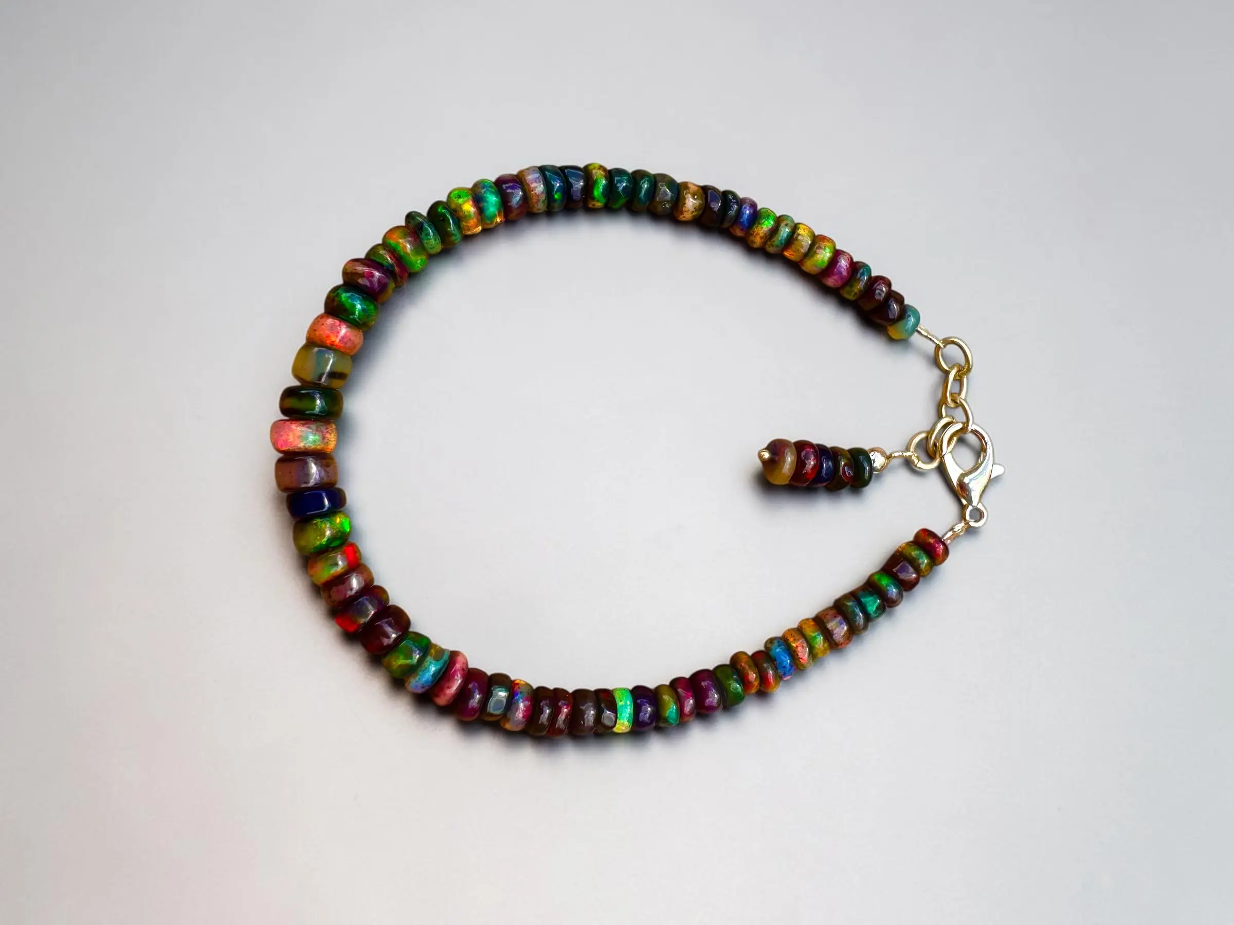 Natural Ethiopian Smoked Opal Beaded 7" Bracelet - Plated 925 Sterling Silver