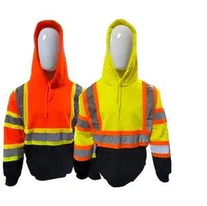 Class 3 Long Sleeve Pullover Hooded Sweatshirt - Safety Reflective Tape, Warm, Enhanced Visibility for Work Safety Equipment Use, Long Sleeve Shirt