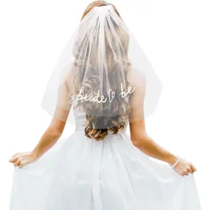 Bride To Be Embroidered Veil, Bride Veil for Bachelorette Party White Veils Headband for Brides Bachelorette Party Favors Accessories for Bridal Showers, Engagement Parties, Wedding(White1)