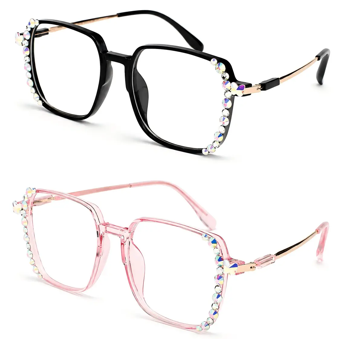 Women’s Full Rim Plastic Reading Glasses (1 Pair) - Oversized Square Female Fashion Readers with Crystal Accents, Everyday Wear, Multiple Color Options