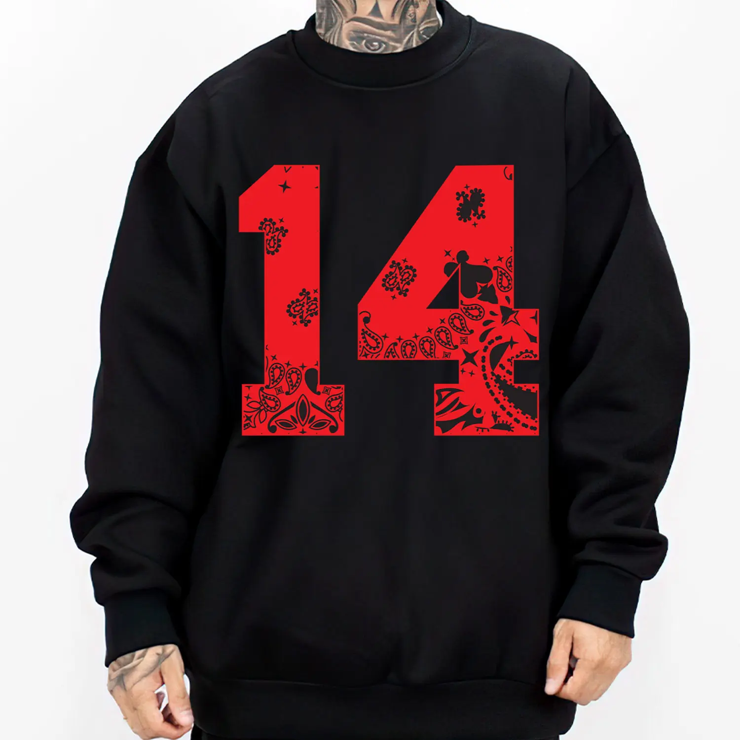 14 Bandana, Unisex Cotton Chicano Streetwear Graphic Tee & Crewneck Sweatshirt - Lowrider Chicana Art, Cholo Gangster Outfit, Soft Fabric Hoodie for Men