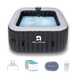 2-4 People Portable Outdoor Air Jet Spa,Square Inflatable Hot Tub with 120 Massage Jets，Insulation Cover,Black (Energy-Saving) Heating Relaxation