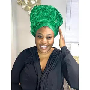 Ewa African Auto Gele Headwrap - Lightweight Aso Oke Material, One Size Fits All, Durable Velcro Closure, Stylish Headtie