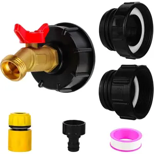 3-Size 275-330 Gallon IBC Tote Adapter, IBC Tote Hose Adapter, 2.44" Fine?2 "Fine, and 2" Coarse Thread,1/2" Male NPT Inlet x3/4" Male GHT Threaded Brass Hose Faucet Garden Hose Connector