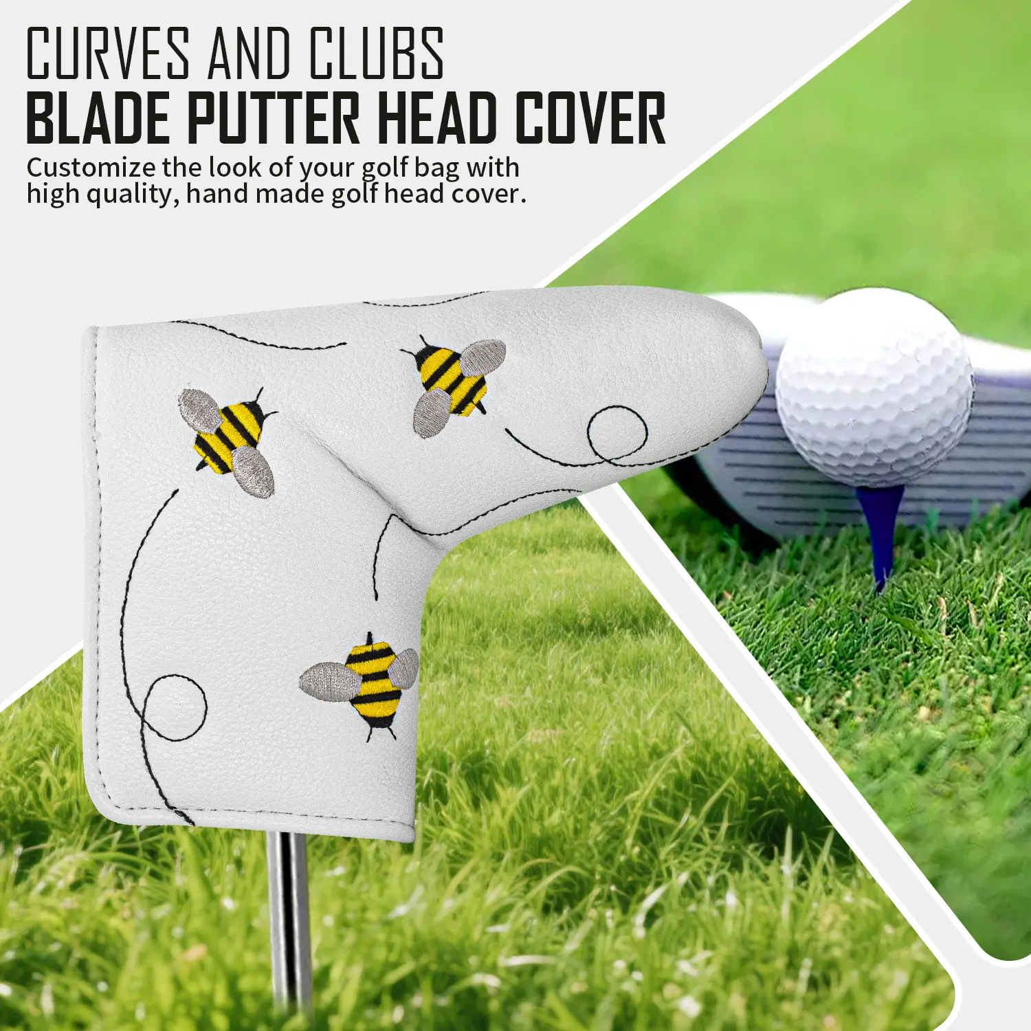 Golf Putter Cover with Adorable Bee Embroidery Design, Dust-Proof Fabric Protection, Ideal Holiday Gift for Family and Friends, Golf Accessories, Golf Gift Accessory