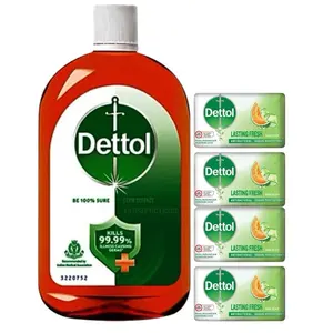 Dettol Antiseptic Liquid Cleanser (550mL) - 4 Lasting Fresh Soaps (100mL Each), Bath & Body Care Item