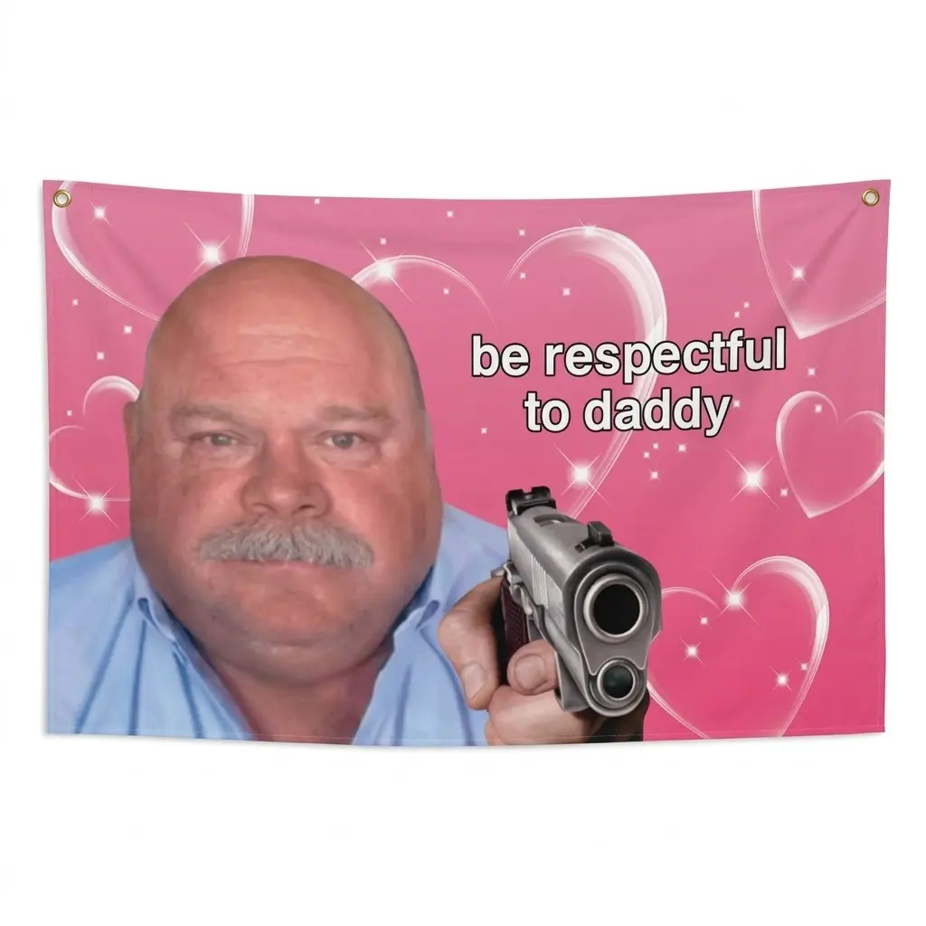3x5 ft Funny Pink "Respect Dad" Meme Heart Flag - Sturdy Synthetic Polyester Banner, Durable Decorative Tapestry, Heart Decorations Festive Flags, 3x5 ft Wall Impact Gag Gift Laugh for Friends, Indoor Backdrop