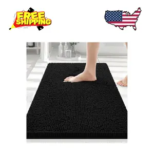 Luxury Chenille Bathroom Rugs 30x20, Extra Soft and Absorbent Shaggy Bath Mat, Black