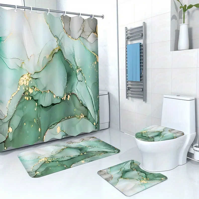1pc/4pcs Bath Shower Curtain Set with 12 Hooks and Bath Mats Toilet Covers Seat for Bathroom non-slip Rug carpet Polyester Fabric Curtain for Windows Bathroom Accessories Home Decor