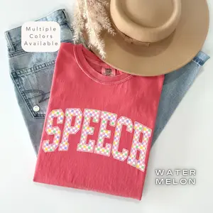 Comfort Colors Checkered Speech Shirt, Speech Language Pathologist Shirt, Trendy SLP Shirt, Speech Therapist TShirt, Speech Language Gift