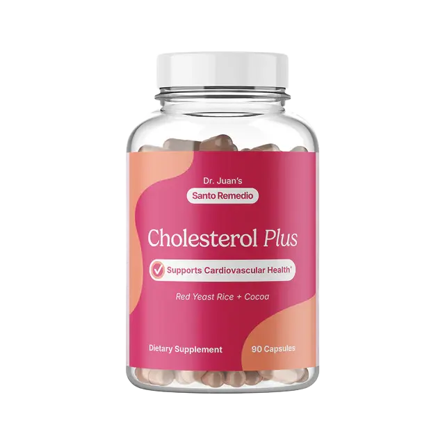 Santo Remedio Cholesterol Plus, Dietary Supplement with Red Yeast Rice & Cocoa, Supports Cardiovascular Health, Gluten-Free, Non-GMO, 30 Servings