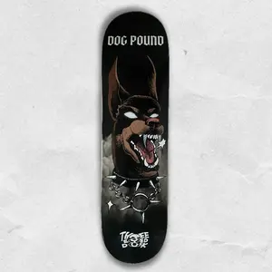 DOG POUND Skate Deck - Chrome Variant - 8.25 - 7 ply maple deck - doberman with chains hand drawn art skateboard