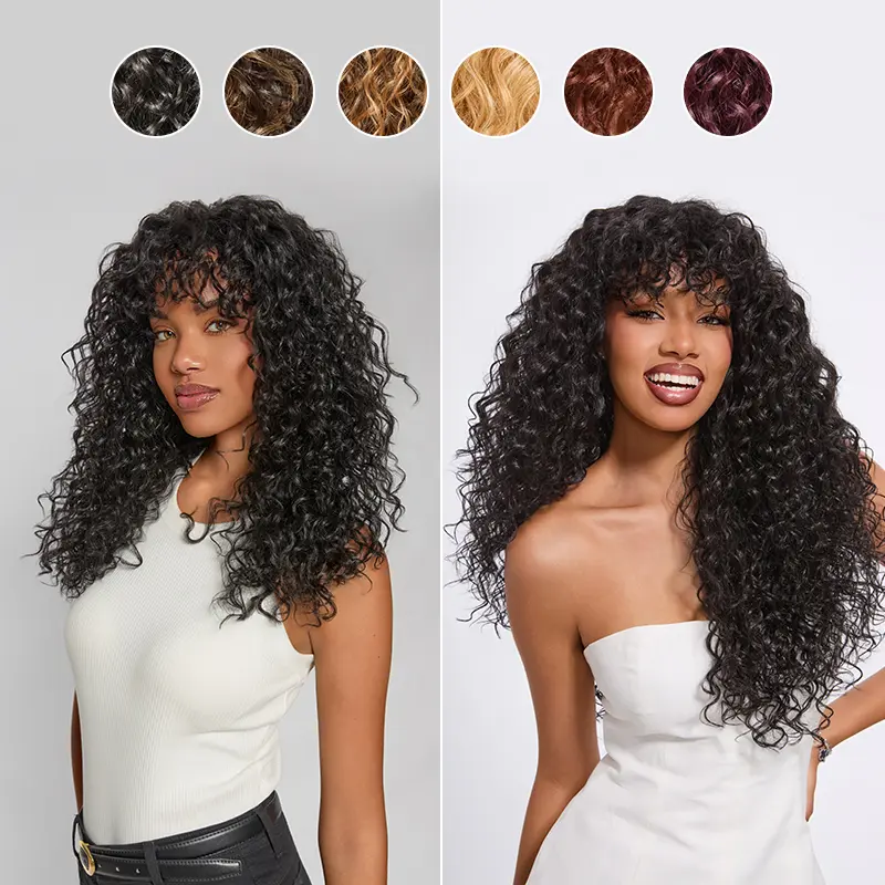 [Blend] Frodio Veralux™ Blend Human Hair Curly Wig With Bangs- Effortless Shaggy Waves Big Hair Curly Hair Wig Ready To Wear TikTokShopBlackFriday